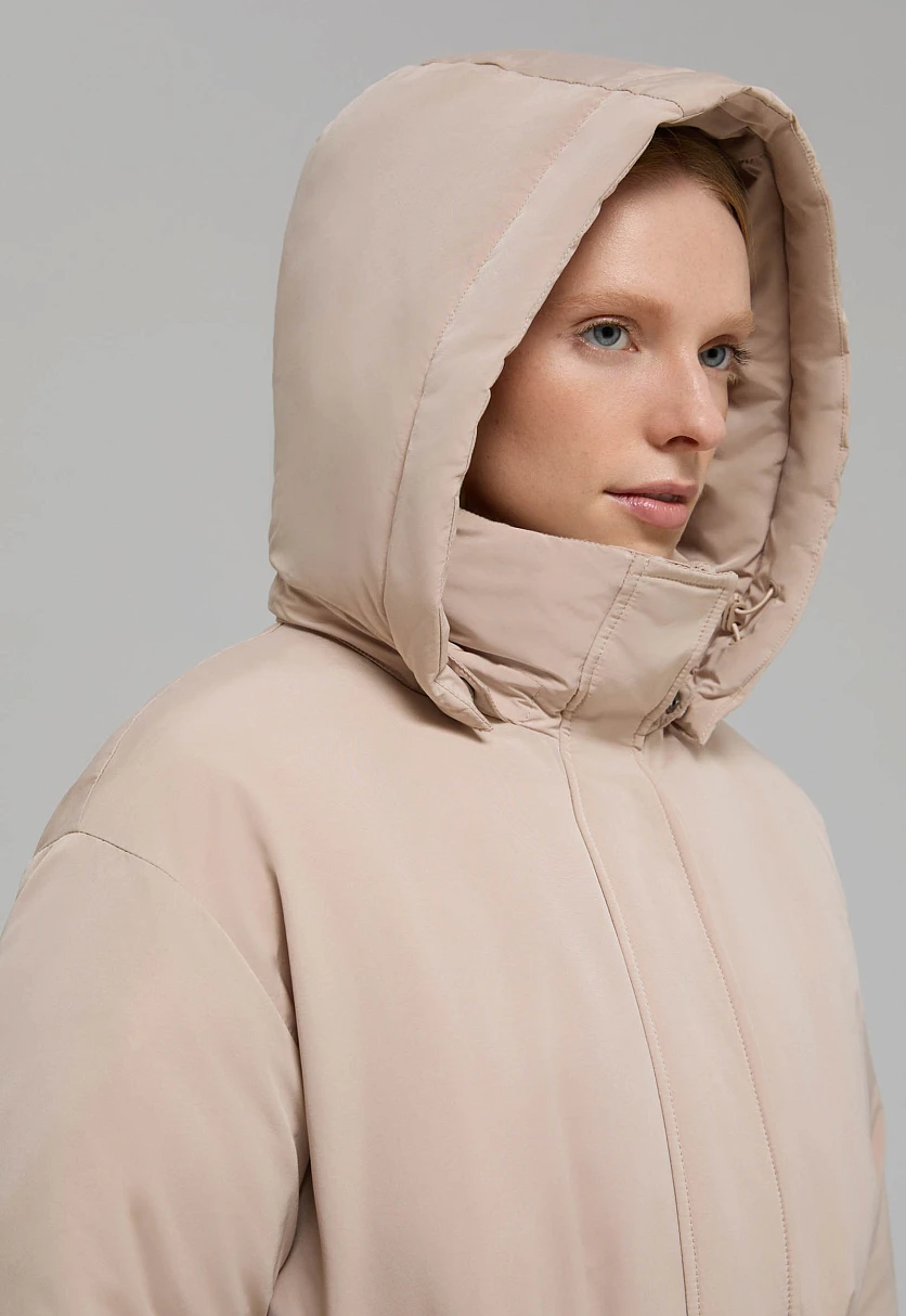 Пуховое пальто с поясом и капюшоном, Модель FWE11003, Фото №5