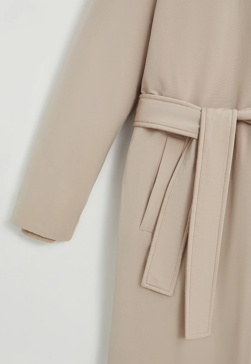 Пуховое пальто с поясом и капюшоном, Модель FWE11003, Фото №7