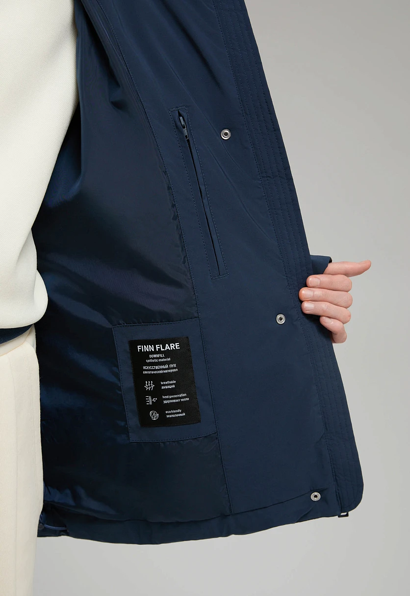 Куртка oversize силуэта с капюшоном Темно-cиний FWF11048Купить в интернет-магазине FINN FLARE, предосмотр фото №8 Куртка oversize силуэта с капюшоном, Модель FWF11048, Фото №8