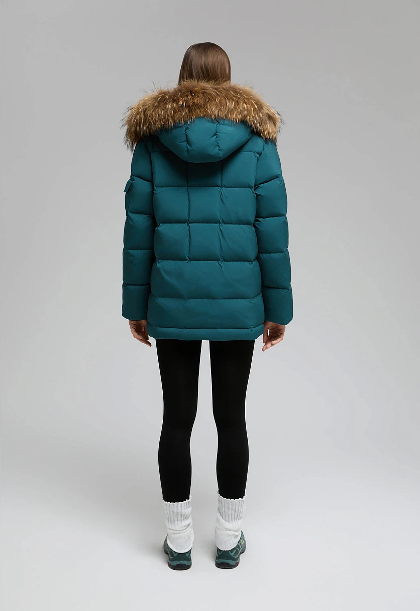 Пуховик с капюшоном и опушкой из натурального меха, Модель FWF11032, Фото №5