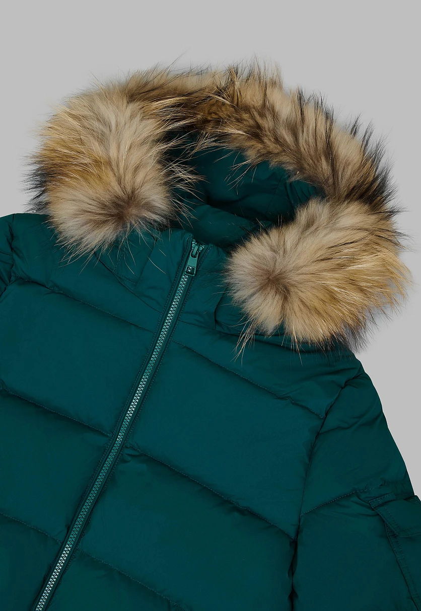 Пуховик с капюшоном и опушкой из натурального меха, Модель FWF11032, Фото №7