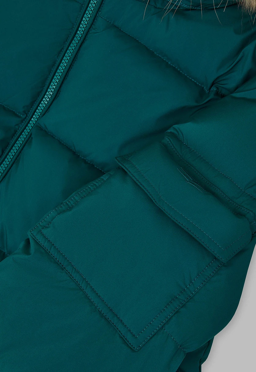 Пуховик с капюшоном и опушкой из натурального меха, Модель FWF11032, Фото №8