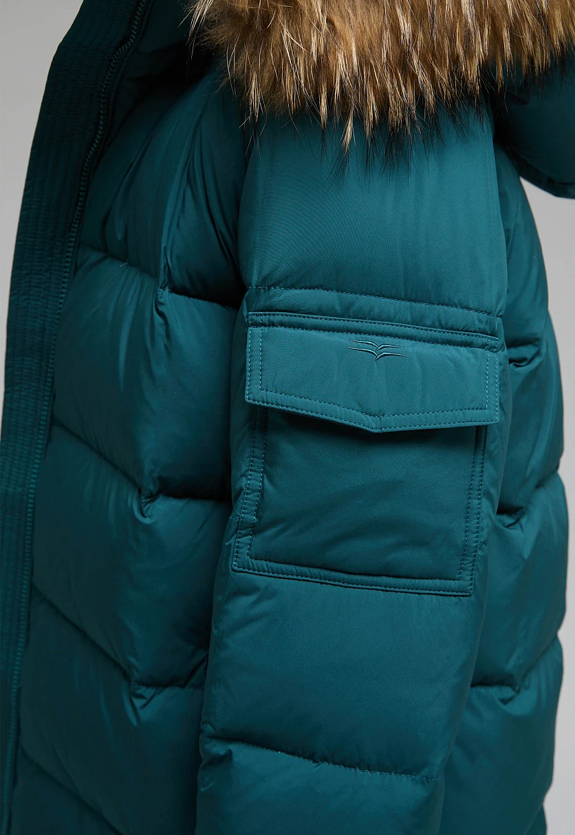 Пуховик с капюшоном и опушкой из натурального меха, Модель FWF11032, Фото №11