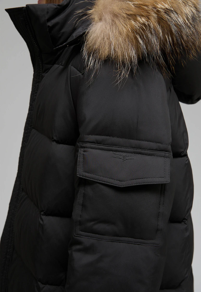 Пуховик с капюшоном и опушкой из натурального меха, Модель FWF11032, Фото №11