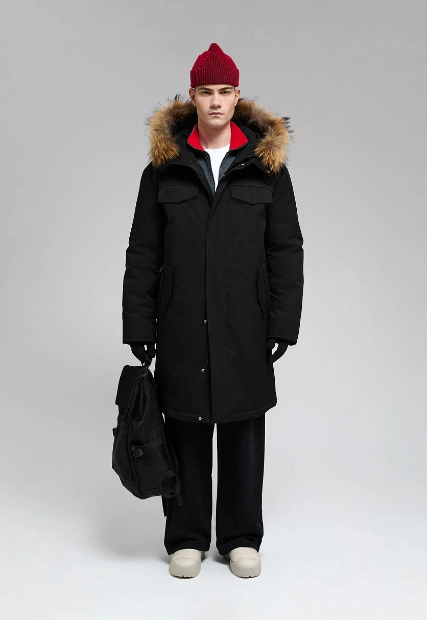 Длинный пуховик с натуральным пухом, Модель FWF21023, Фото №1