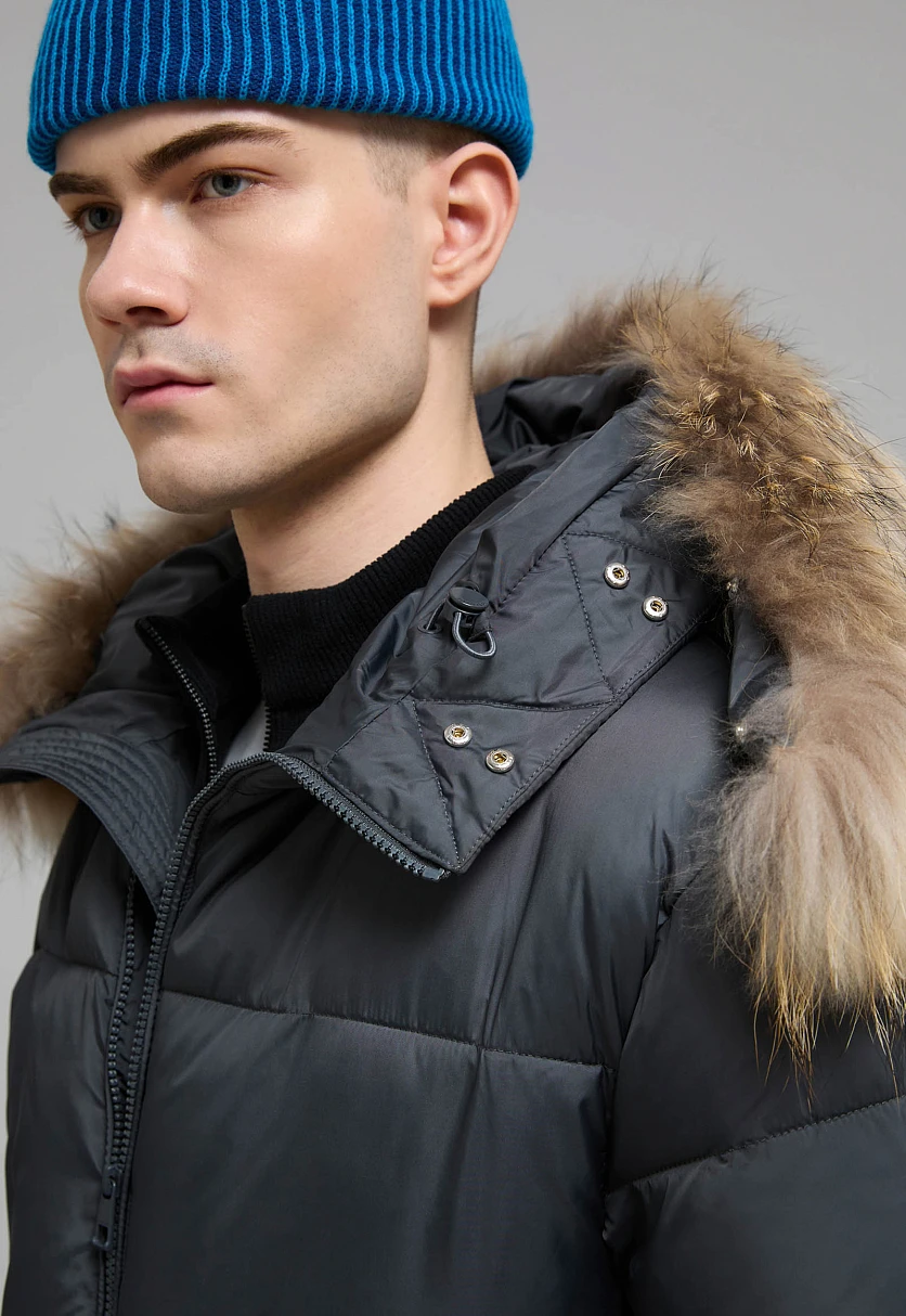 Стеганая куртка с капюшоном и меховой опушкой, Модель FWF21035, Фото №8