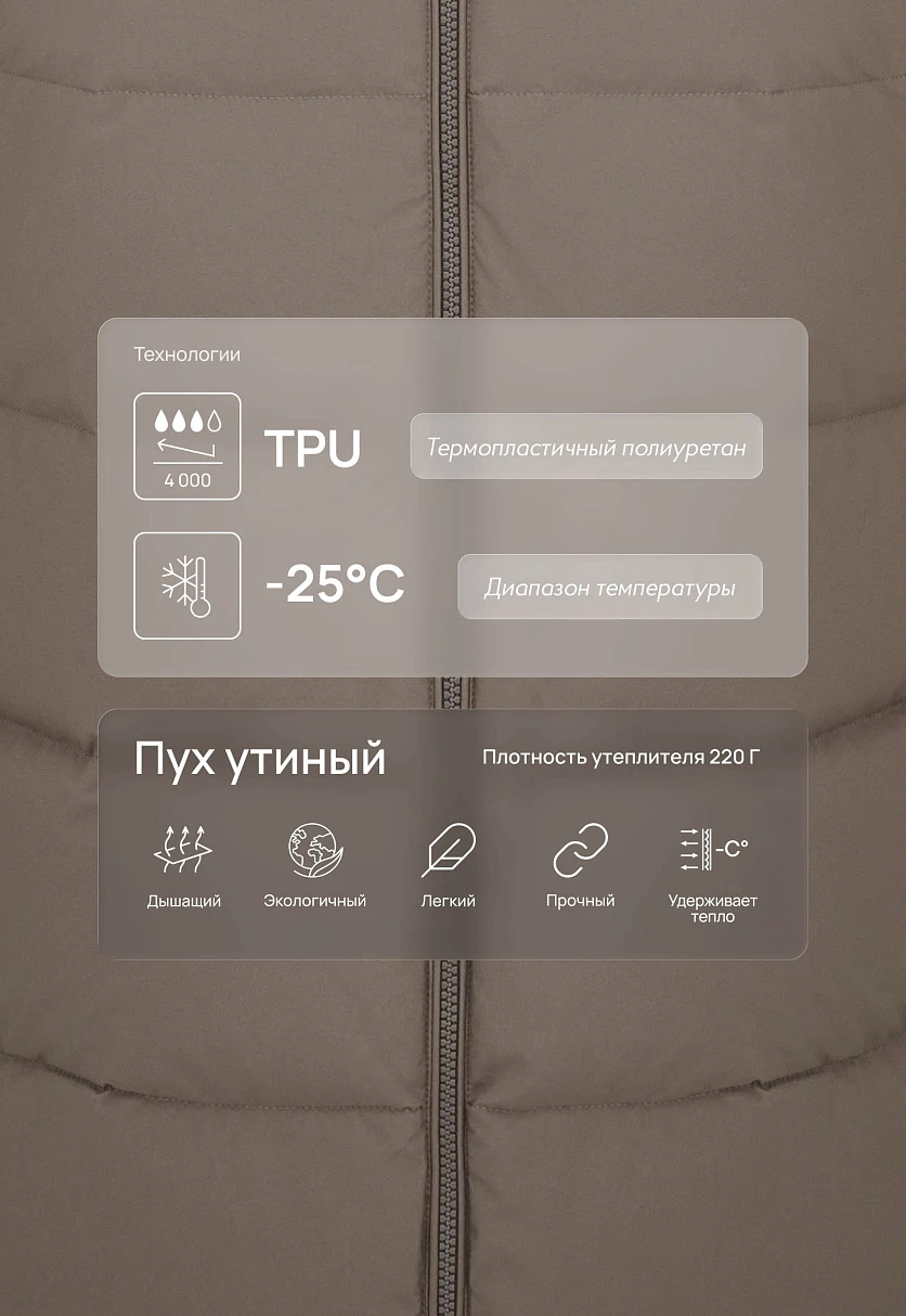 Длинный пуховик с натуральным пухом, Модель FWF11088, Фото №5