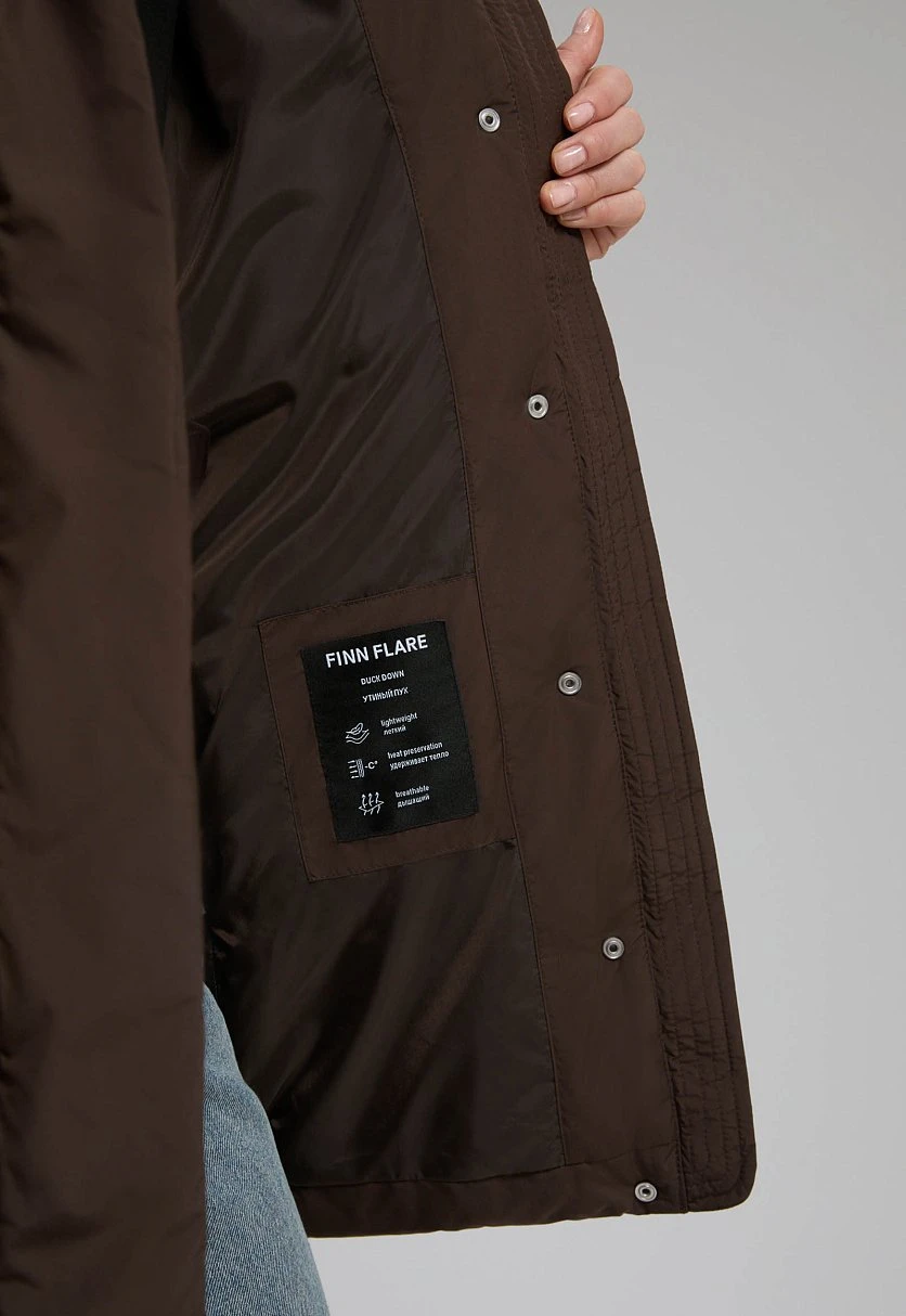 Удлиненный пуховик с натуральным пухом, Модель FWF11012, Фото №7