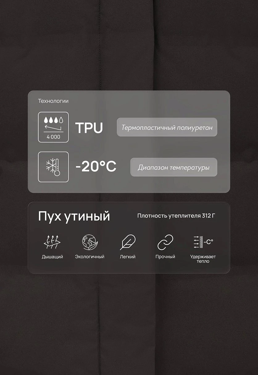 Длинный пуховик с натуральным пухом, Модель FWF11086, Фото №5