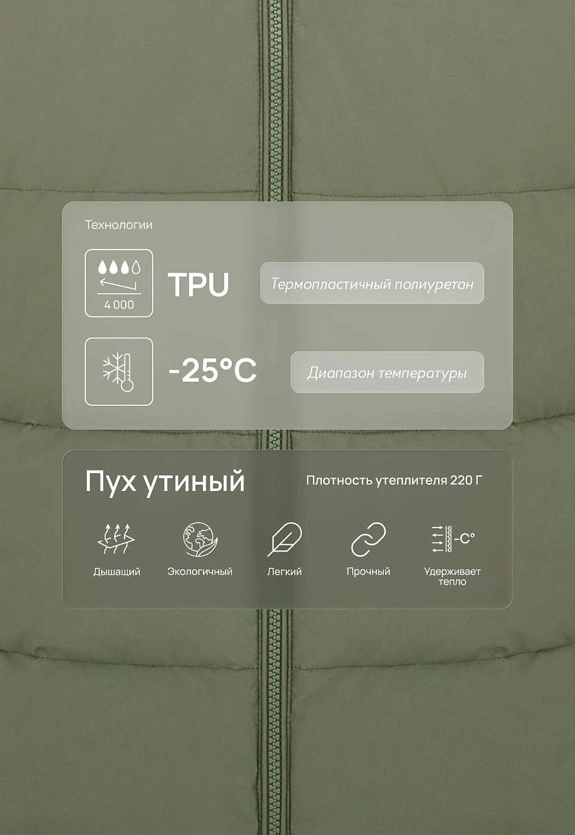 Длинный пуховик с натуральным пухом, Модель FWF11088, Фото №5