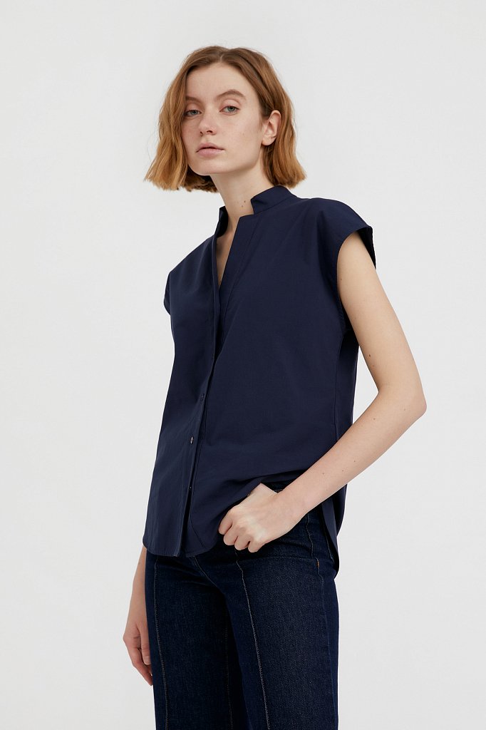 Хлопковая блузка с коротким рукавом, Модель S21-11083, Фото №3
