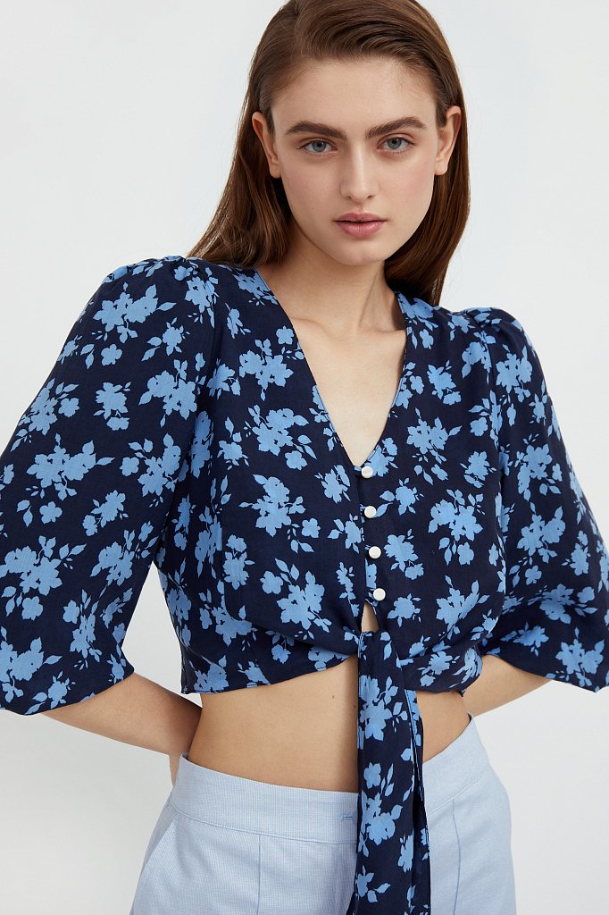 Короткая блуза с цветочным принтом, Модель S21-12020, Фото №6