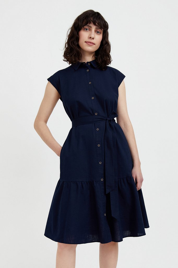 Платье-рубашка из натурального хлопка и льна, Модель S21-14016, Фото №1