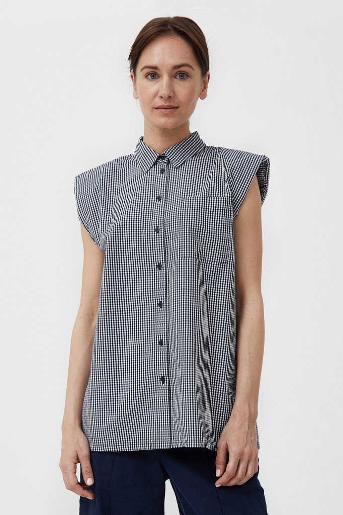 Хлопковая блузка с подплечниками, Модель S21-14055, Фото №1
