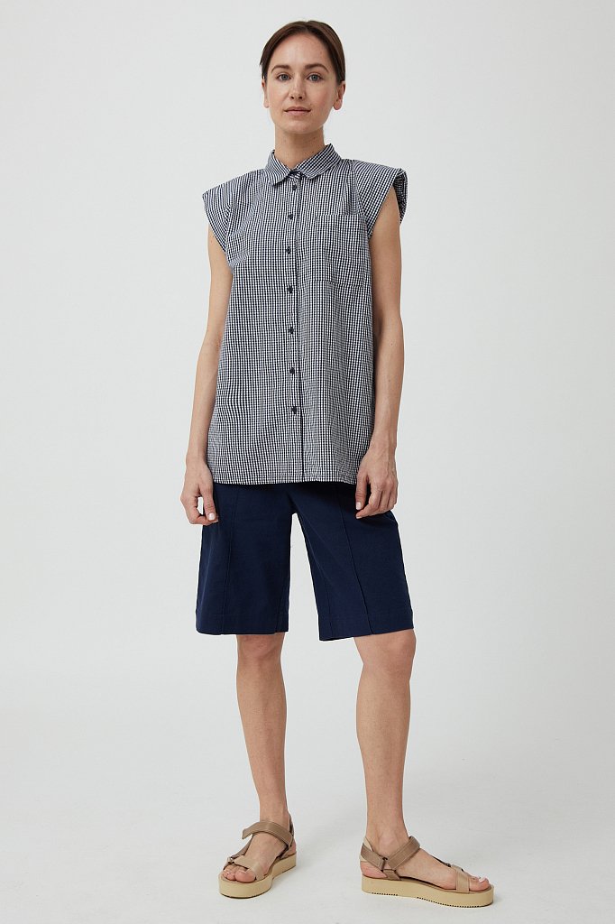 Хлопковая блузка с подплечниками, Модель S21-14055, Фото №2