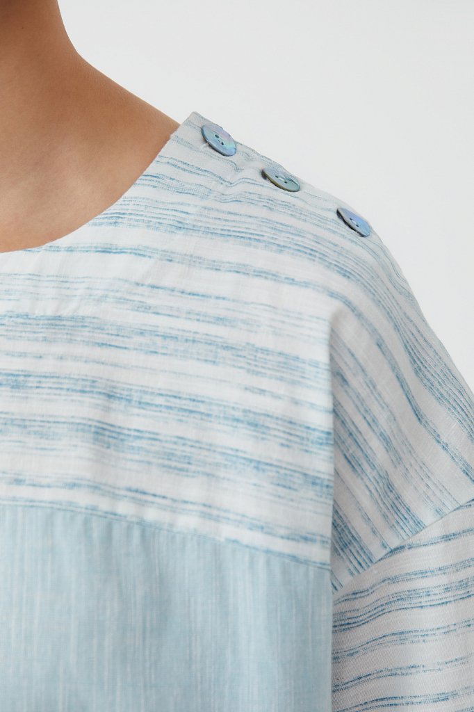 Свободная блузка с полосатым принтом, Модель S21-14037, Фото №5