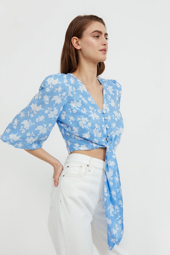 Короткая блуза с цветочным принтом, Модель S21-12020, Фото №3