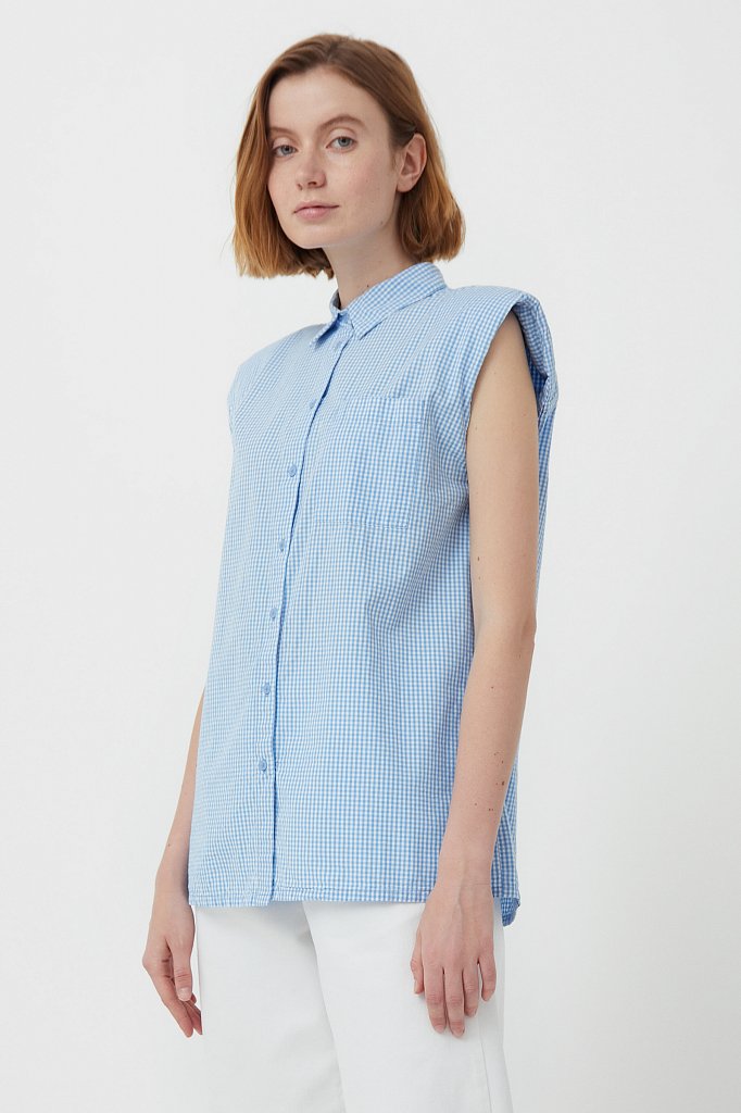 Хлопковая блузка с подплечниками, Модель S21-14055, Фото №3