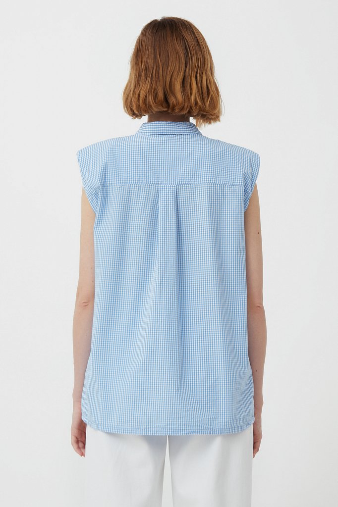 Хлопковая блузка с подплечниками, Модель S21-14055, Фото №4