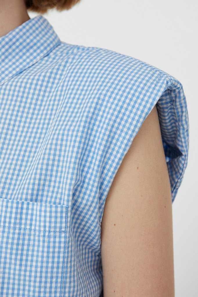 Хлопковая блузка с подплечниками, Модель S21-14055, Фото №5