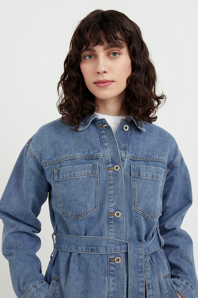 Джинсовая куртка-рубашка с поясом, Модель S21-15017, Фото №6