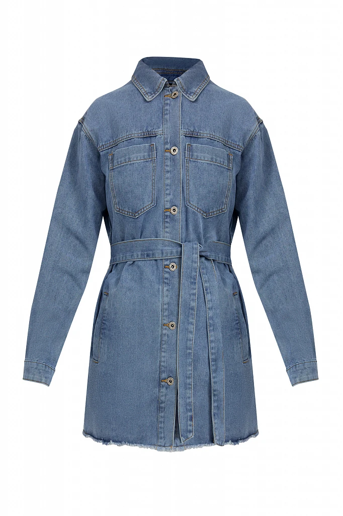 Джинсовая куртка-рубашка с поясом, Модель S21-15017, Фото №7