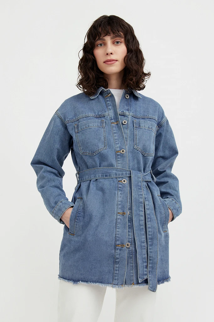 Джинсовая куртка-рубашка с поясом, Модель S21-15017, Фото №1