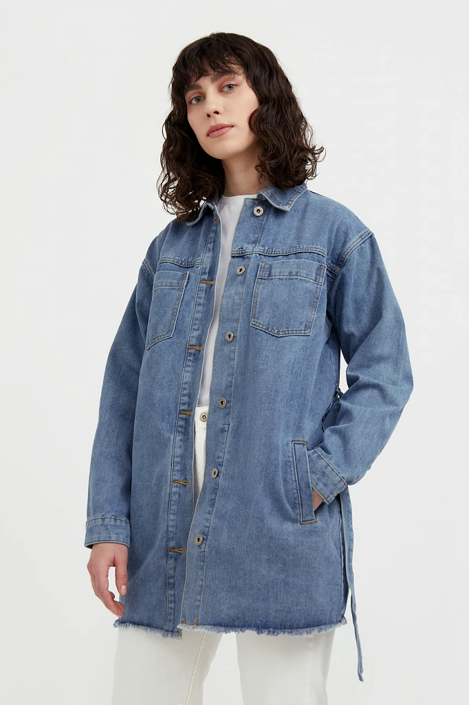 Джинсовая куртка-рубашка с поясом, Модель S21-15017, Фото №3