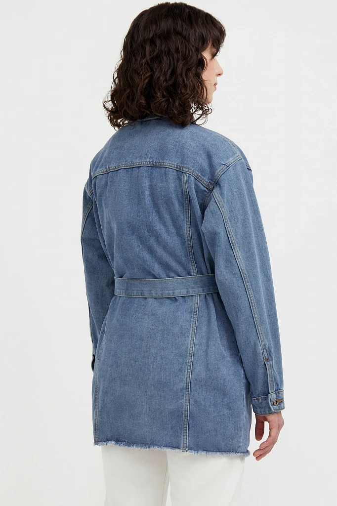 Джинсовая куртка-рубашка с поясом, Модель S21-15017, Фото №4