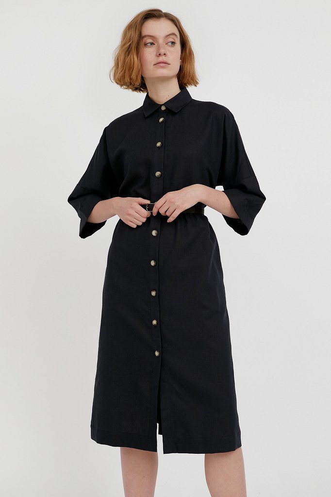 Платье-рубашка из хлопка и льна, Модель S21-11050, Фото №2