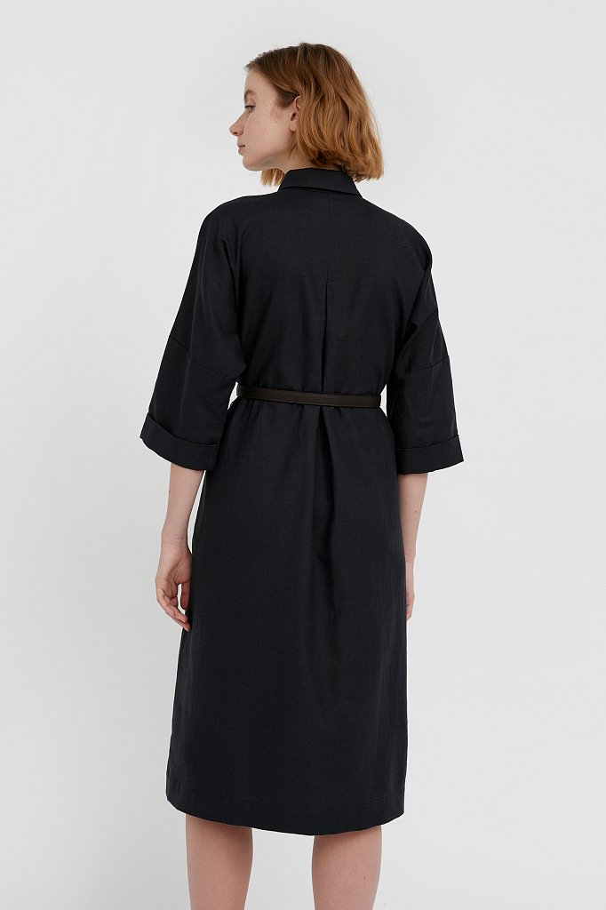 Платье-рубашка из хлопка и льна, Модель S21-11050, Фото №4
