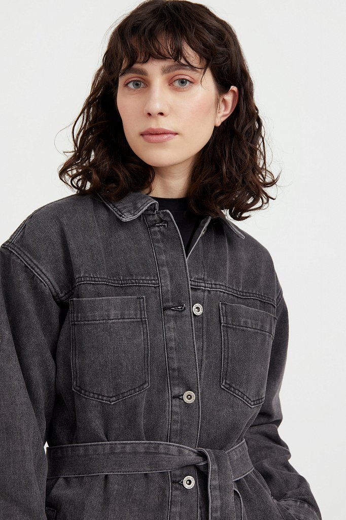 Джинсовая куртка-рубашка с поясом, Модель S21-15017, Фото №1