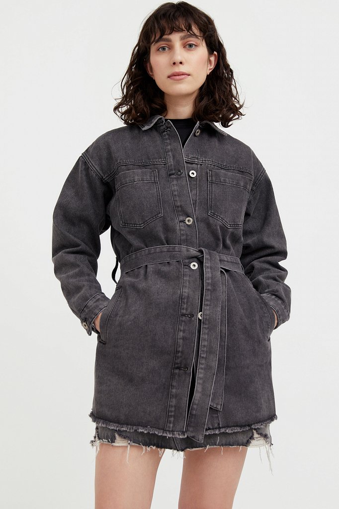 Джинсовая куртка-рубашка с поясом, Модель S21-15017, Фото №2