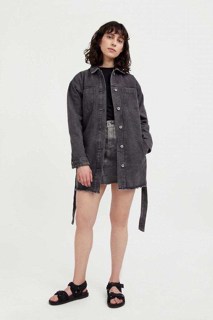 Джинсовая куртка-рубашка с поясом, Модель S21-15017, Фото №3