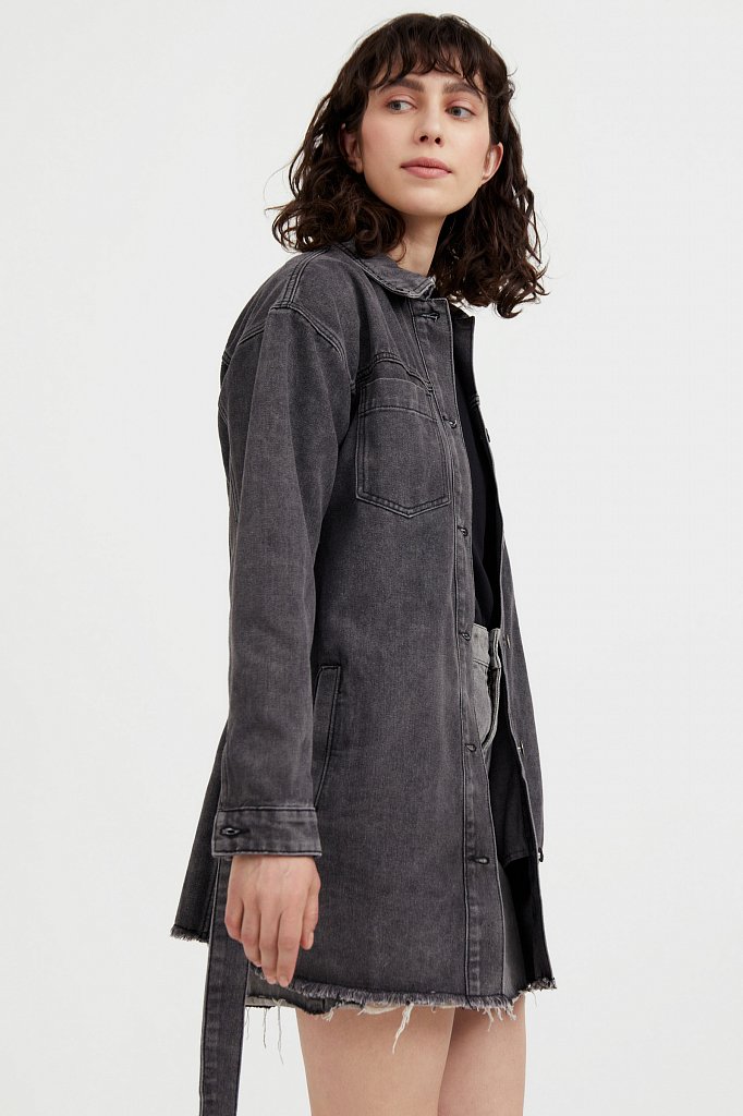 Джинсовая куртка-рубашка с поясом, Модель S21-15017, Фото №4