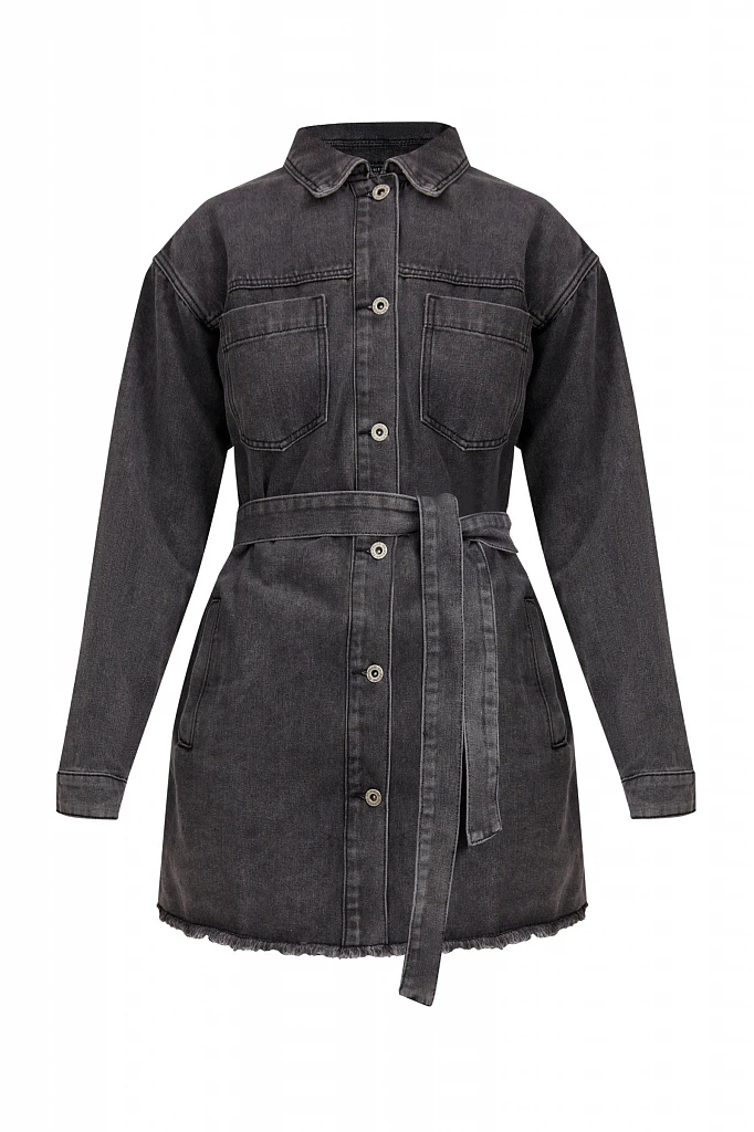 Джинсовая куртка-рубашка с поясом, Модель S21-15017, Фото №7