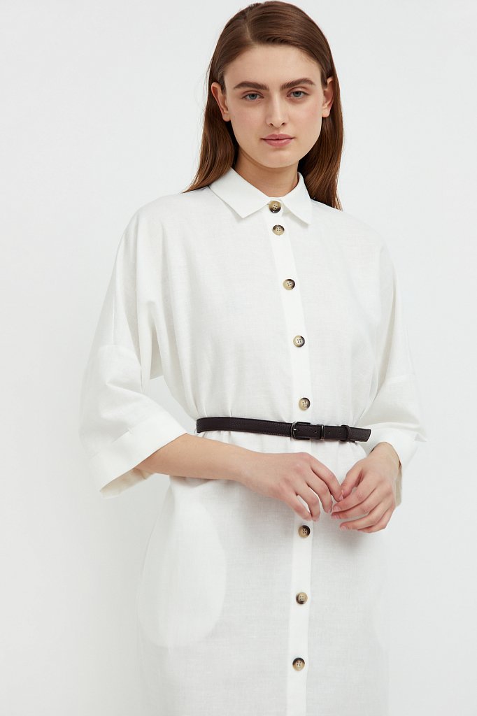 Платье-рубашка из хлопка и льна, Модель S21-11050, Фото №6