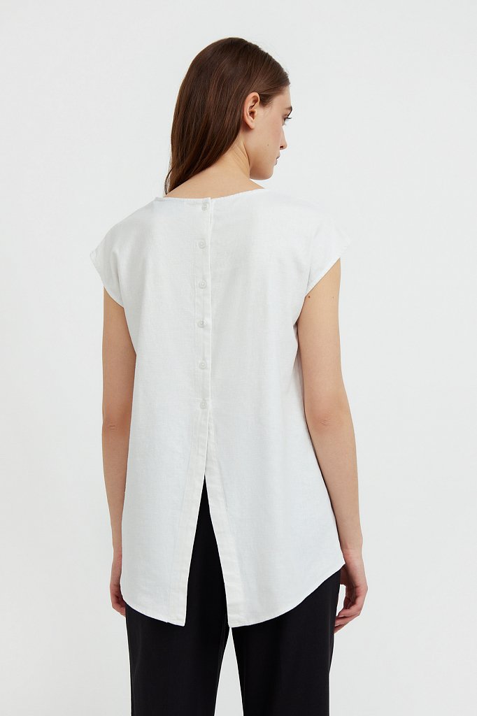 Льняная блузка асимметричного кроя, Модель S21-12026, Фото №4