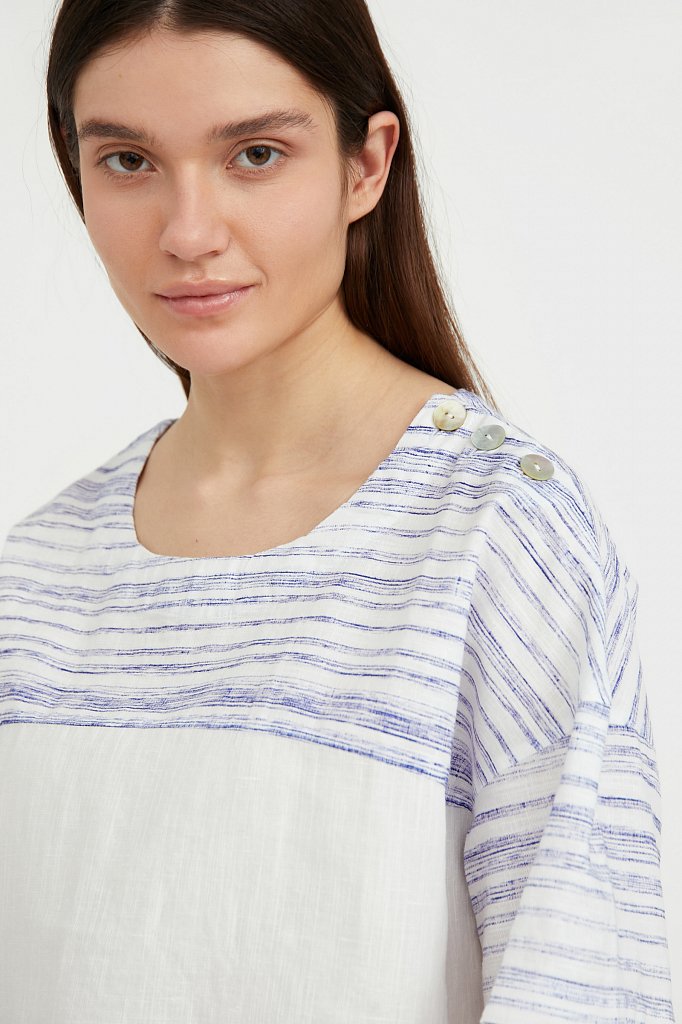 Свободная блузка с полосатым принтом, Модель S21-14037, Фото №1