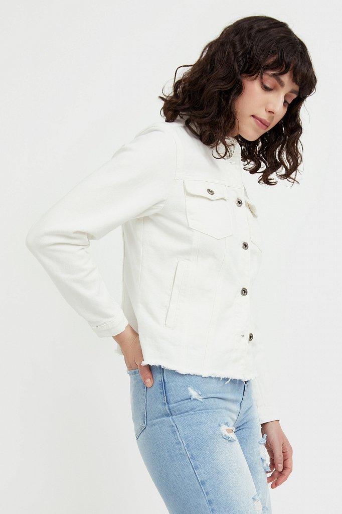 Джинсовая куртка с воротником-стойкой, Модель S21-15014, Фото №1