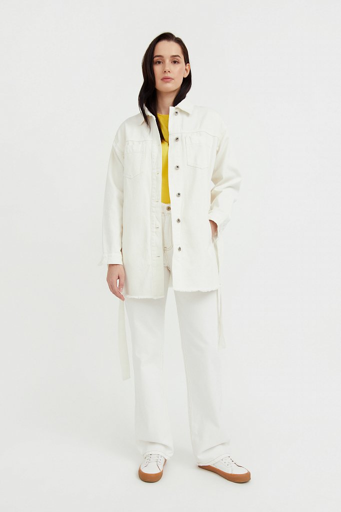 Джинсовая куртка-рубашка с поясом, Модель S21-15017, Фото №3