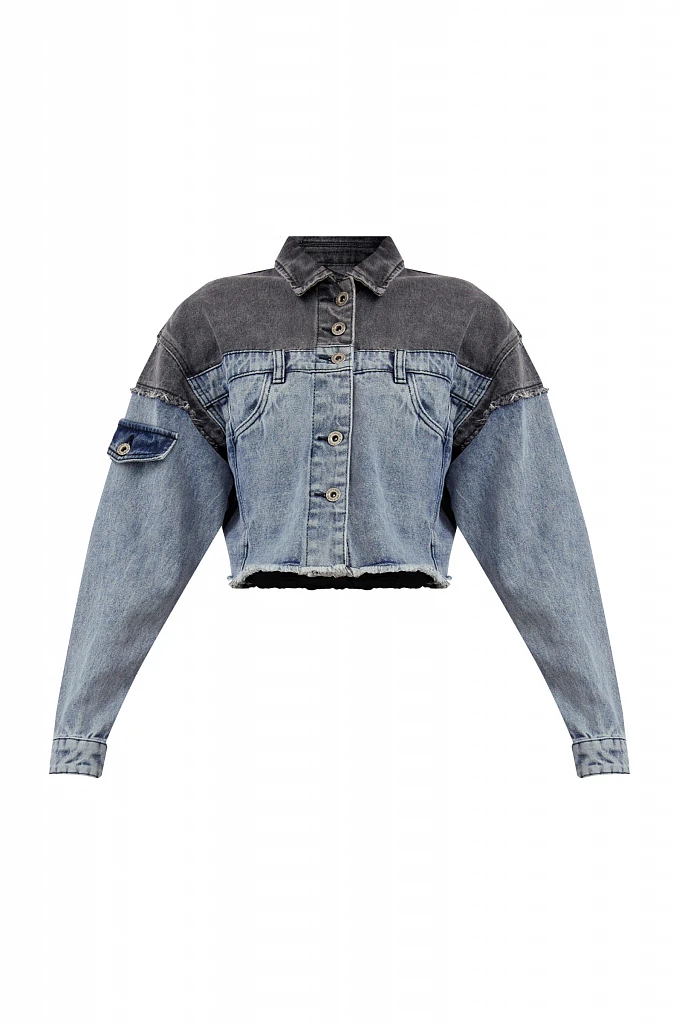 Укороченная куртка из комбинированного денима, Модель S21-15001, Фото №7