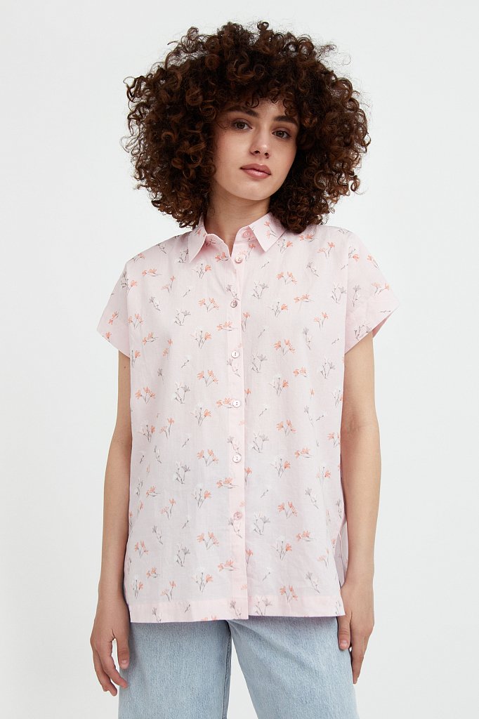 Хлопковая рубашка с цветочным рисунком, Модель S21-11017, Фото №2