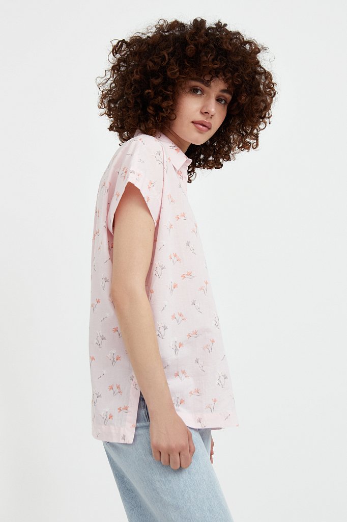 Хлопковая рубашка с цветочным рисунком, Модель S21-11017, Фото №4
