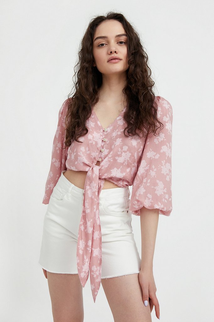 Короткая блуза с цветочным принтом, Модель S21-12020, Фото №2