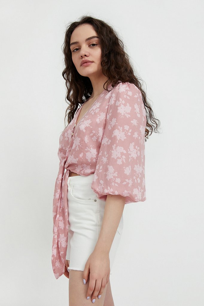Короткая блуза с цветочным принтом, Модель S21-12020, Фото №3