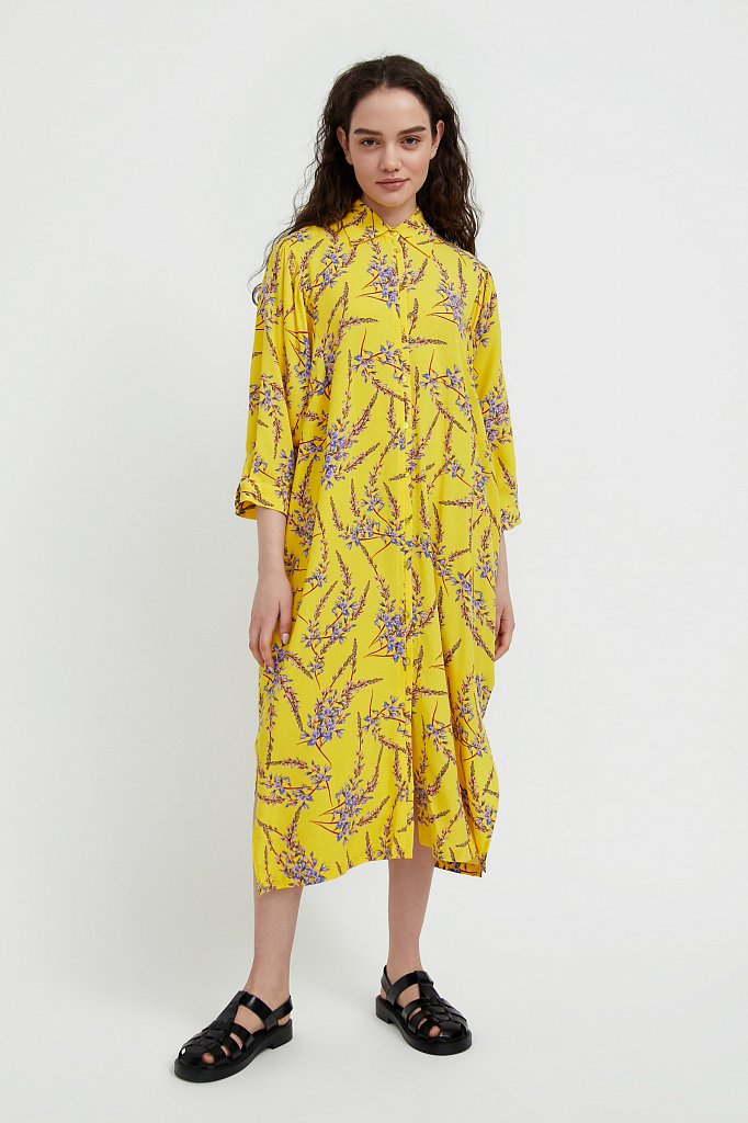 Платье-рубашка с растительным принтом, Модель S21-11066, Фото №1
