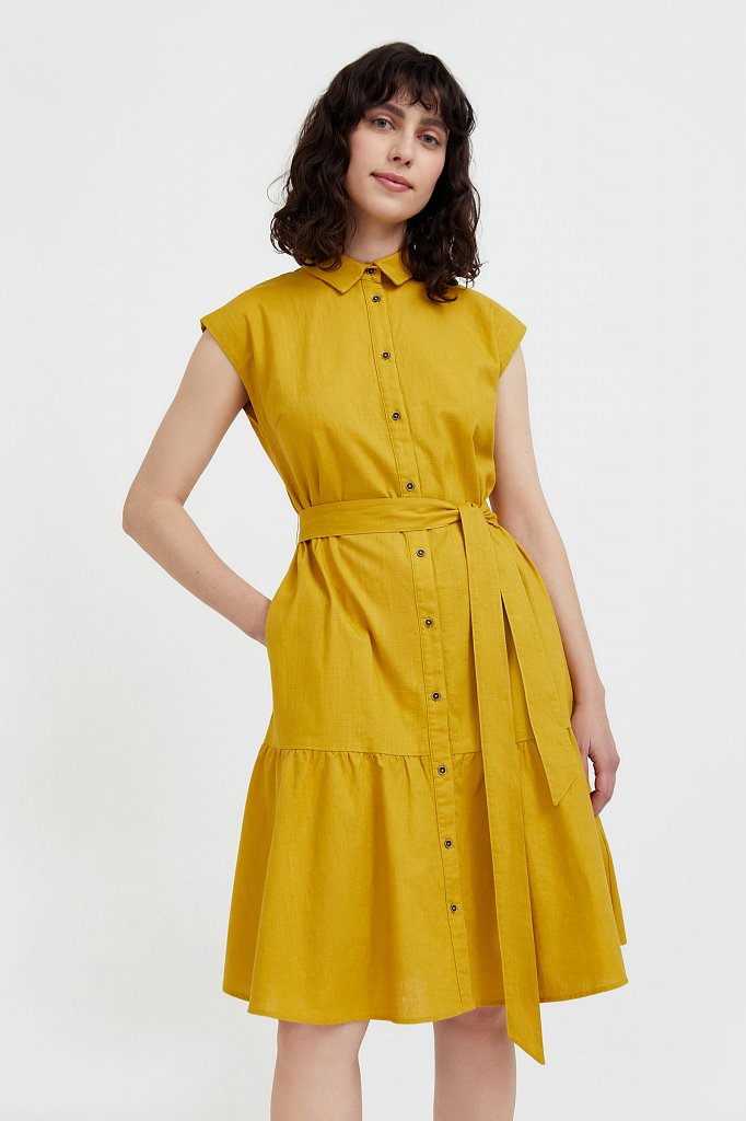 Платье-рубашка из натурального хлопка и льна, Модель S21-14016, Фото №2