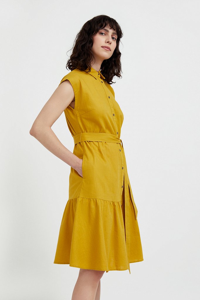 Платье-рубашка из натурального хлопка и льна, Модель S21-14016, Фото №3