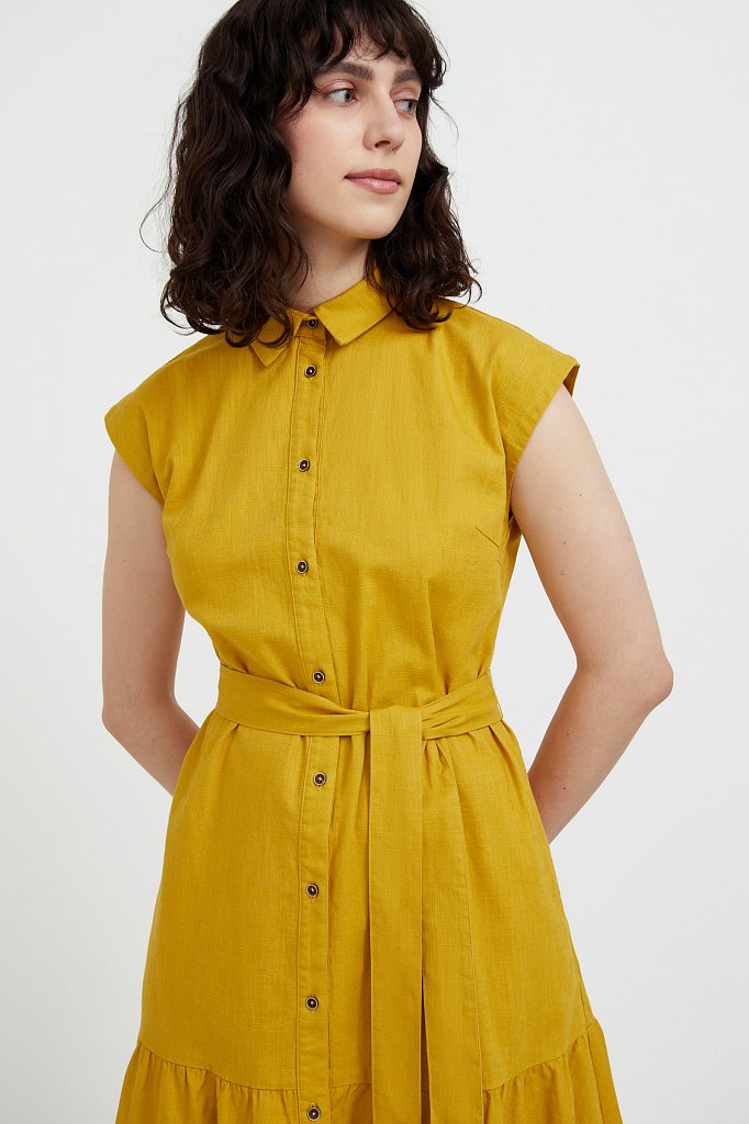 Платье-рубашка из натурального хлопка и льна, Модель S21-14016, Фото №6